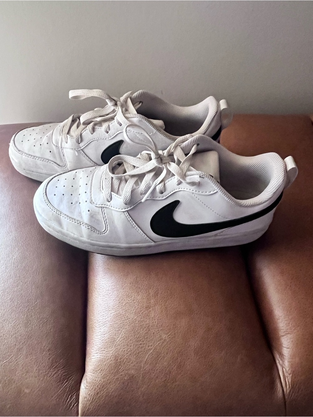 Nike White Kids Low-Top Sneakers with Black Swoosh Accent